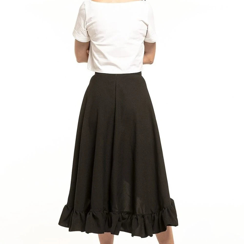 Asymmetrical Midi Skirt with Frill Detail
