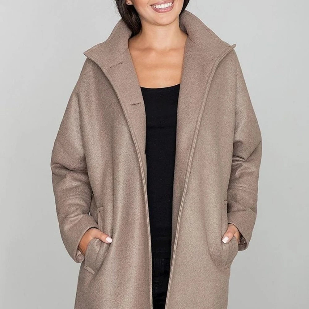 Women's Kimono Coat Stand-Up Collar Button Details