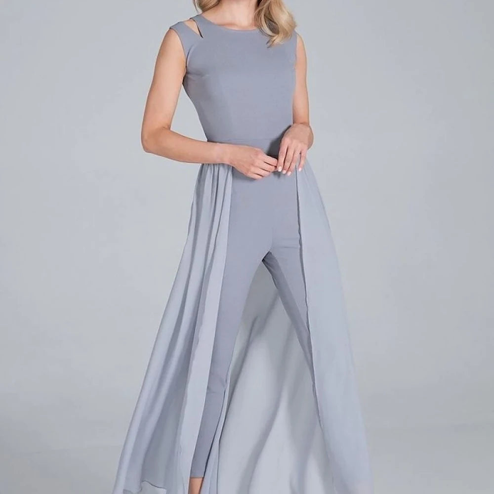 Sleeveless Chiffon Jumpsuit with Slit Skirt