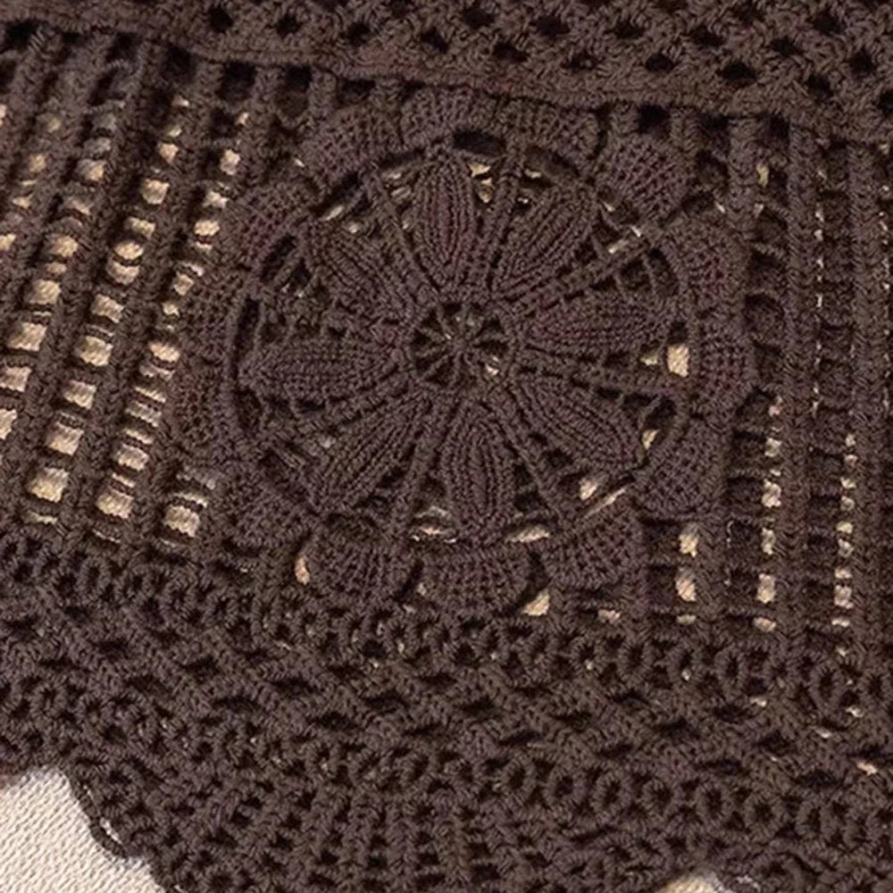 Cream Openwork Scoop Neck Cotton Tank