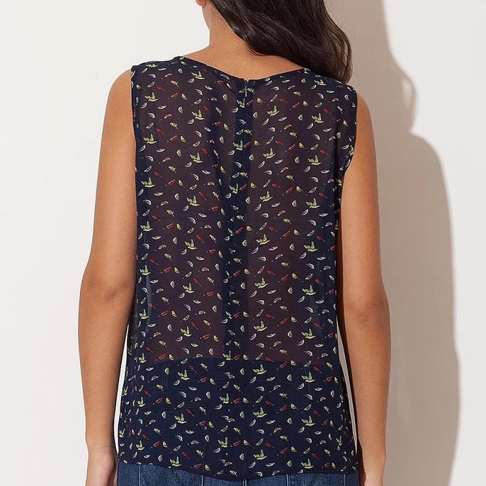 Pink Chiffon Blouse with Bird Print