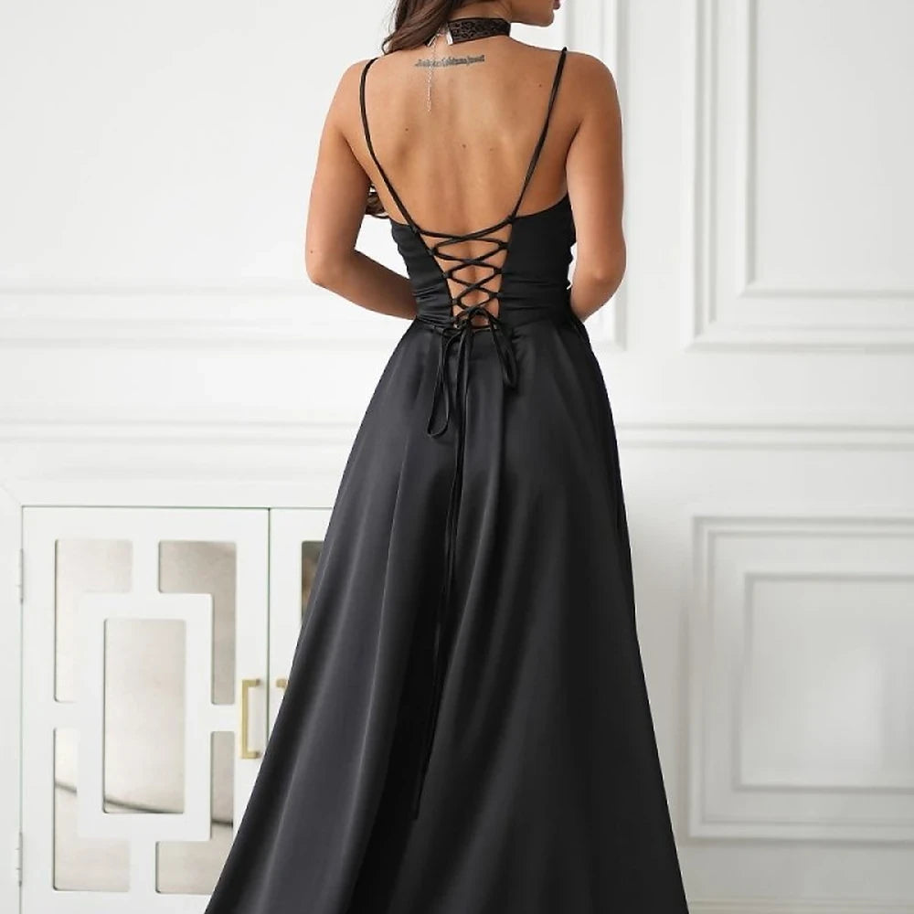Elegant Satin Maxi Dress with Corset Back