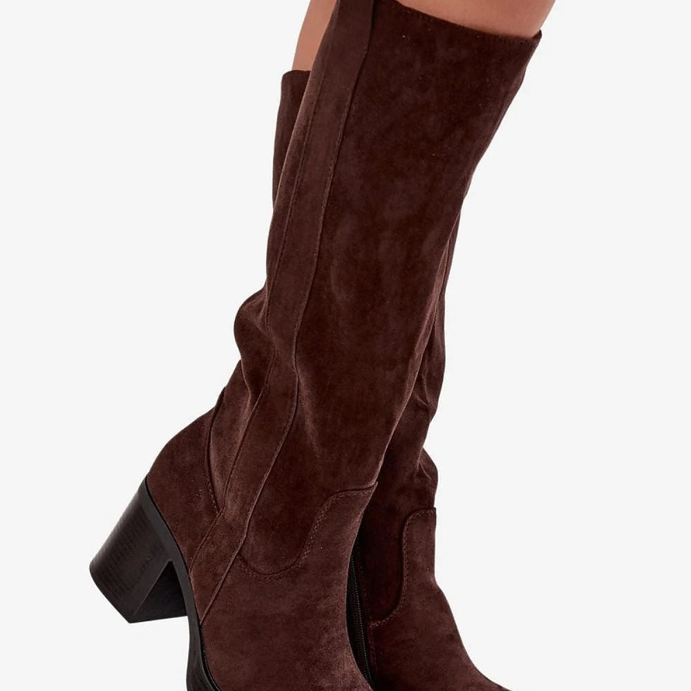 Women's Suede Heel Boots with Zipper