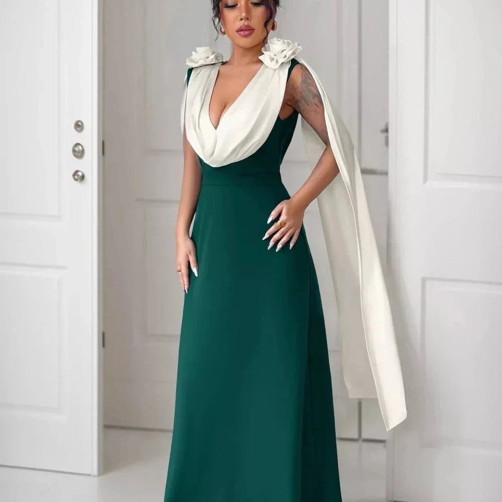 Floral Applique Two Tone Maxi Dress