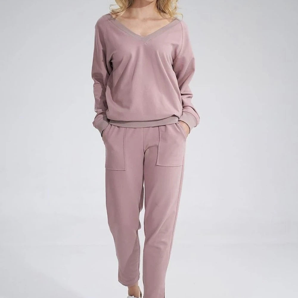 Cotton V-Neck Sweatshirt with Ribbon Detail
