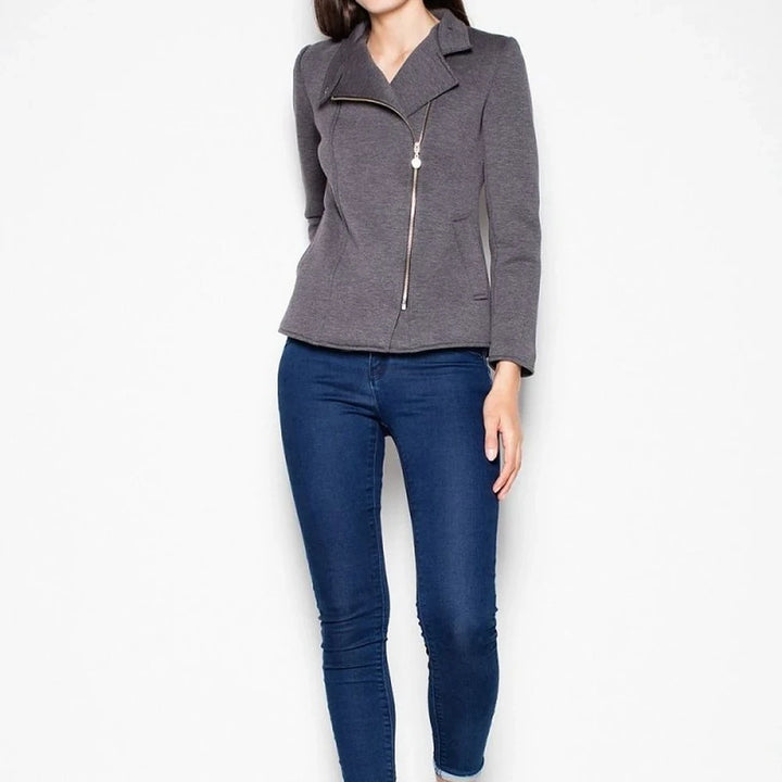 Women's Grey Ramoneska Jacket with Pockets