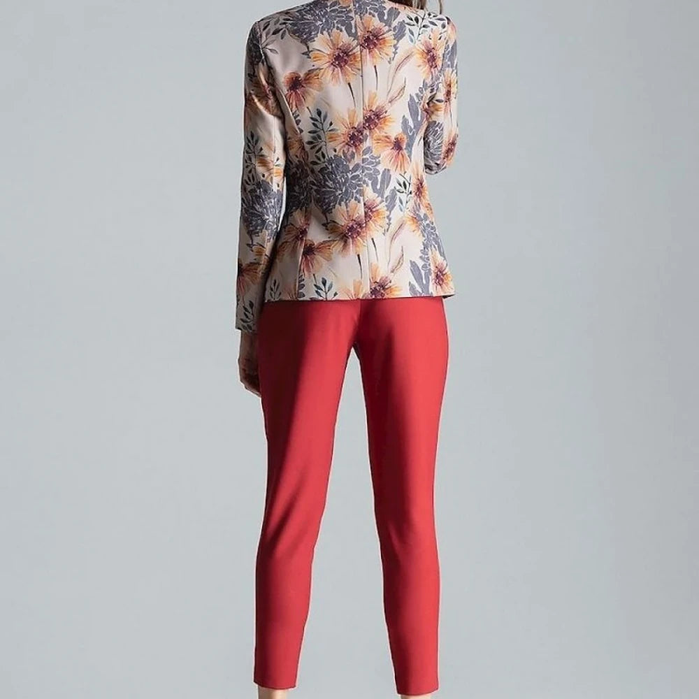 Patterned One-Button Jacket with No Lapels