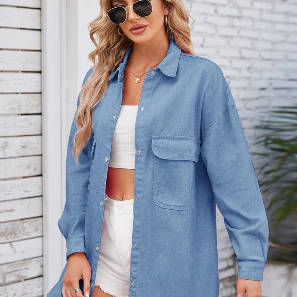 Denim Shacket with Pockets