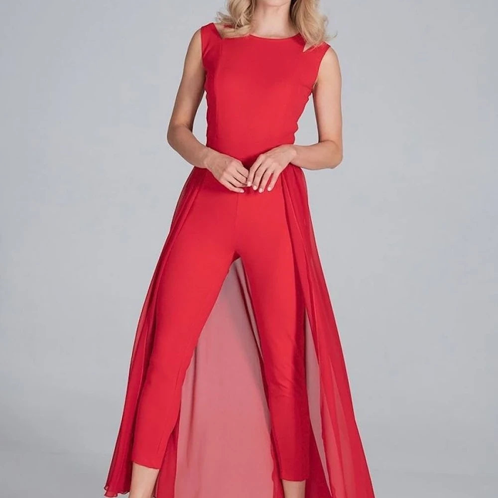 Sleeveless Chiffon Jumpsuit with Slit Skirt