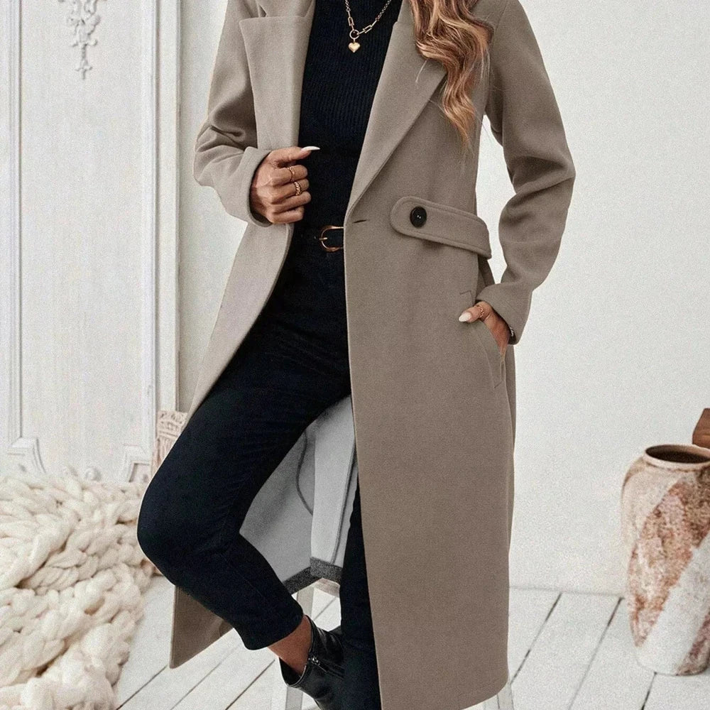 One Button Wool Blend Overcoat