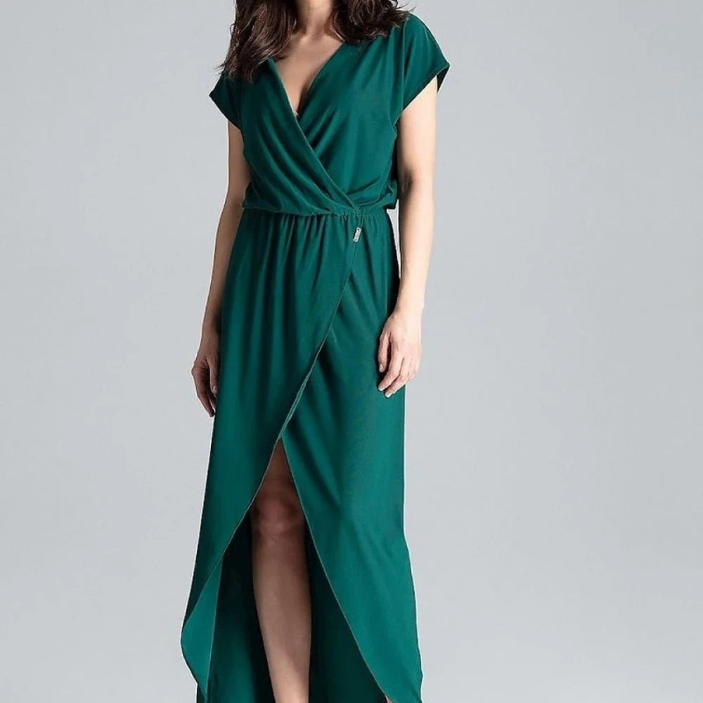 Green Kimono Sleeve Maxi Dress with Slit