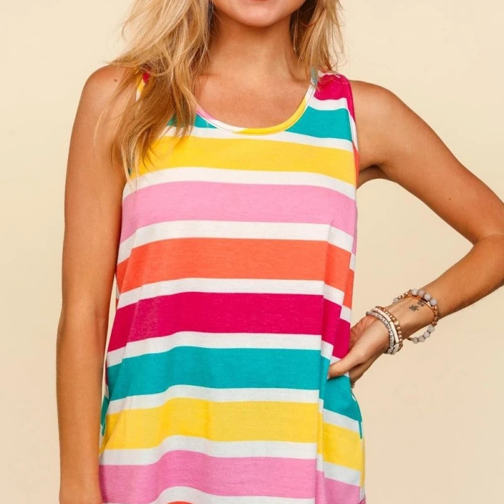 Round Neck Striped Knit Tank Top