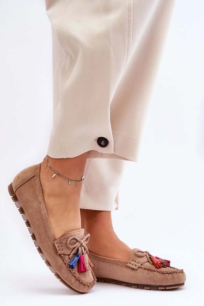 Eco-Suede Moccasins with Decorative Bow and Tassels