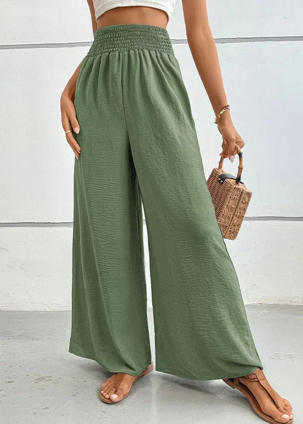 Mint green flared wide-leg pants