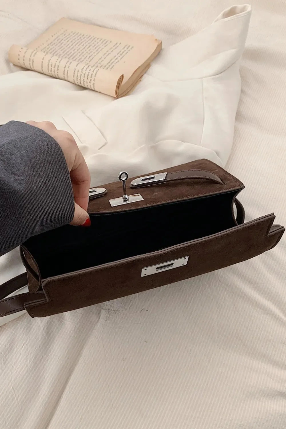 Small Suede PU Leather Shoulder Bag with Handles