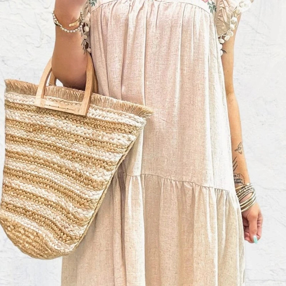 Floral Embroidery Ruffle Sleeve Mini Dress