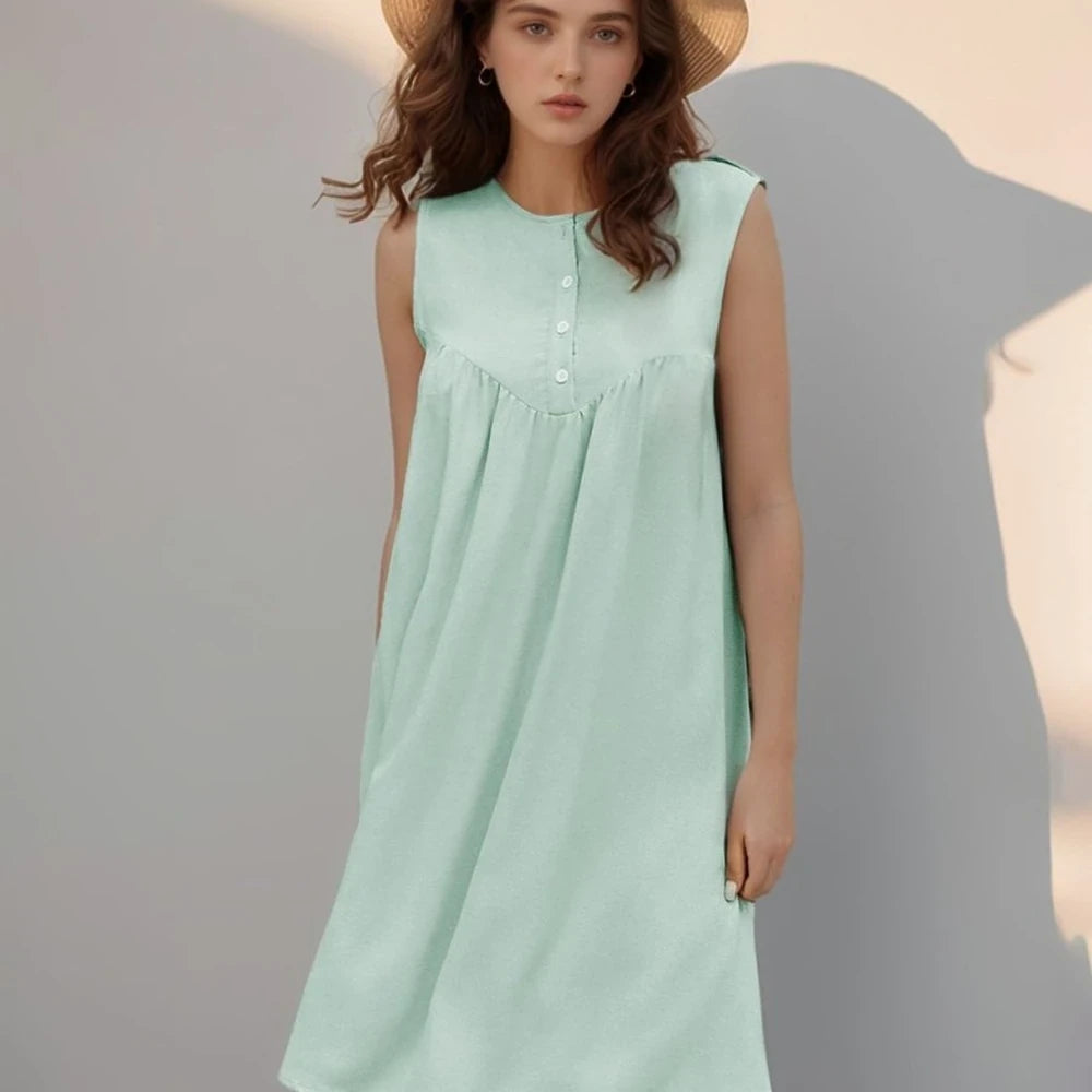 Button Detail Sleeveless Mini Dress