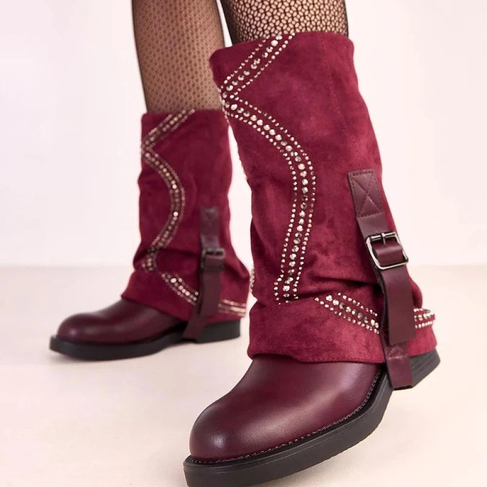 Red Faux Suede Thigh-High Boots
