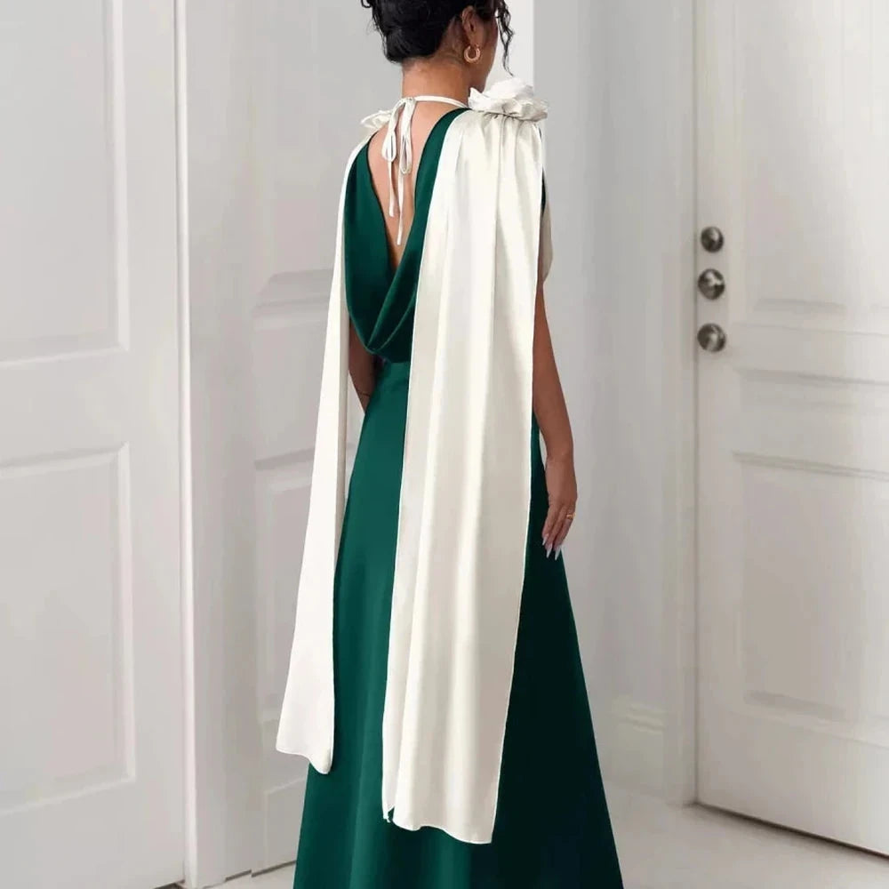 Floral Applique Two Tone Maxi Dress