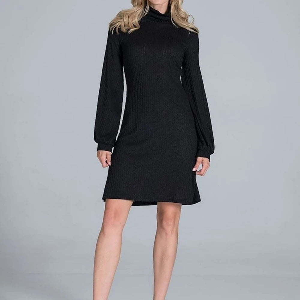 Ribbed Knit Turtleneck Midi Dress