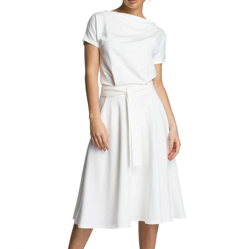 Knee-Length Flared Belted Dress