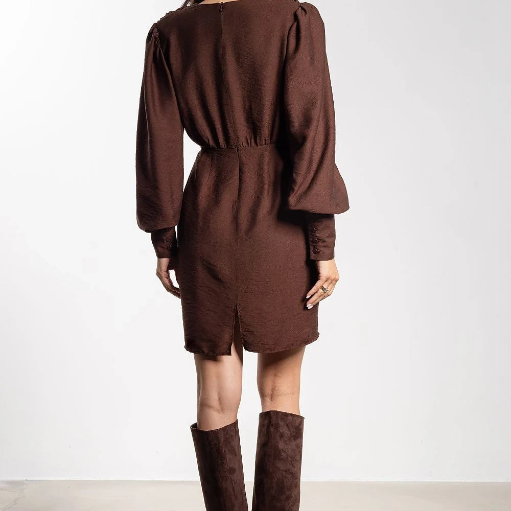 Mini V-Neck Cocktail Dress Puff Sleeves