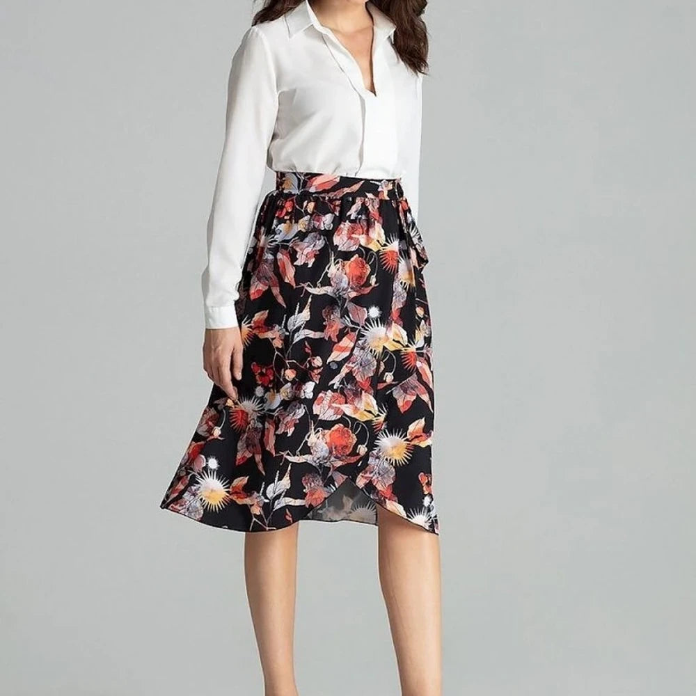 Floral Pleated Midi Skirt with Belt