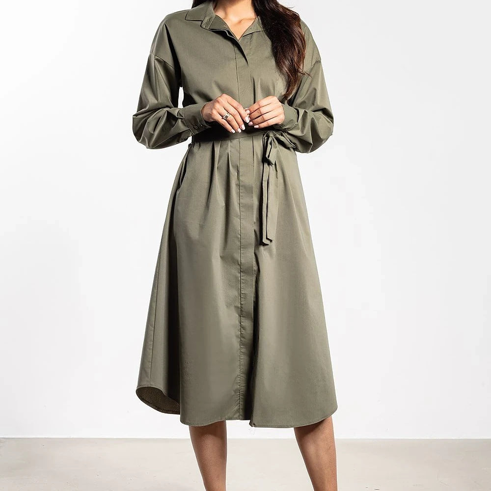 Midi Shirt Dress with Belt and Buttons