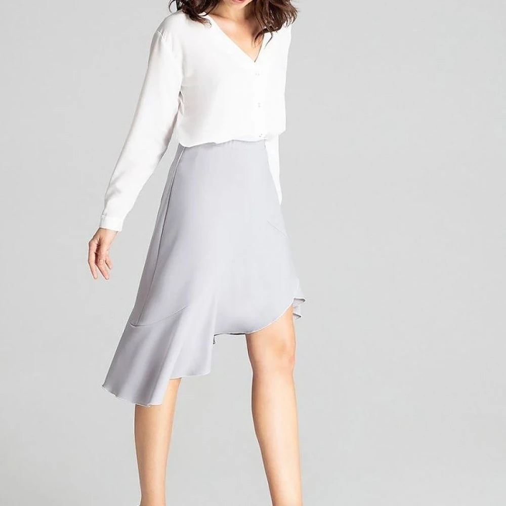 Asymmetrical Midi Skirt with Frill