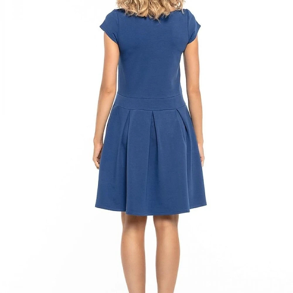 Elegant Pleated Day Dress Boat Neck