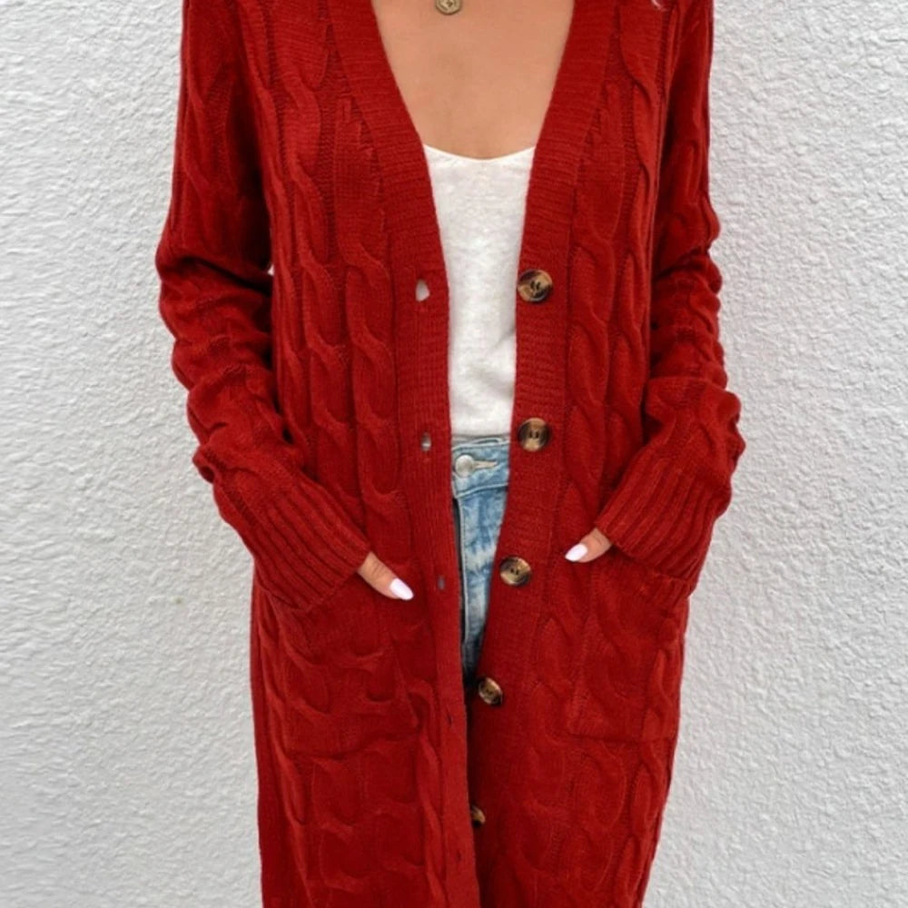 Cable-Knit Button Down Cardigan with Pockets