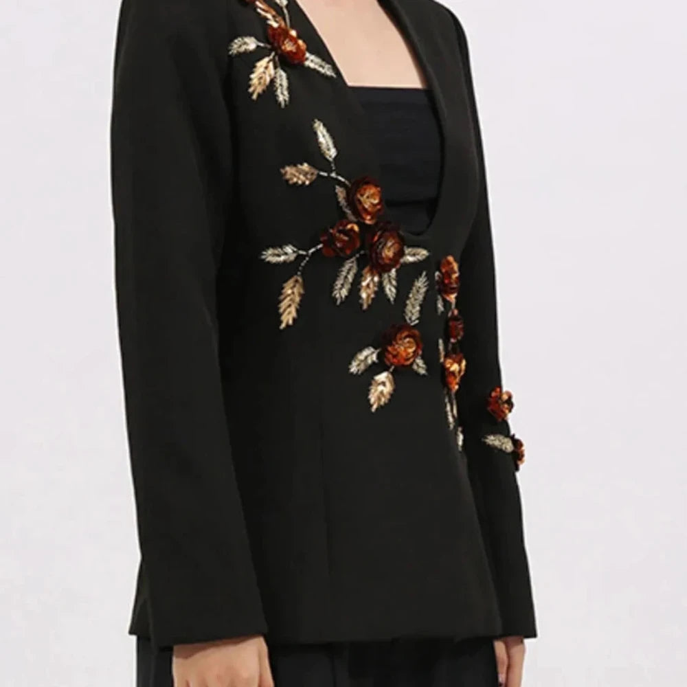 Embroidered Long Sleeve Blazer
