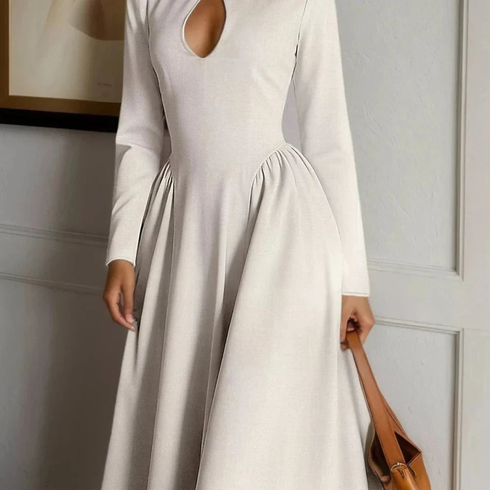 Cutout Long Sleeve A-Line Dress
