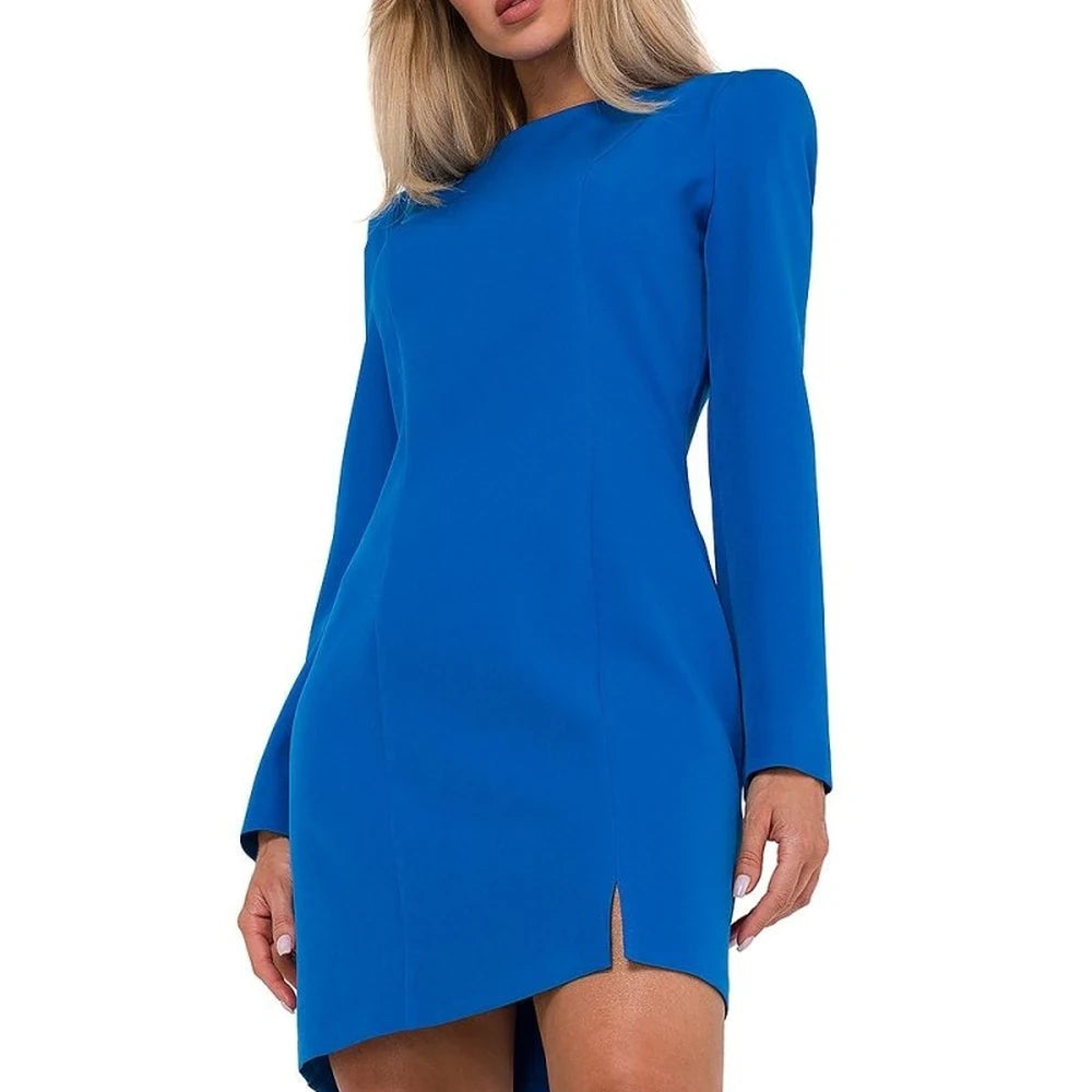 Blue Long Sleeve Day Dress with Zipper