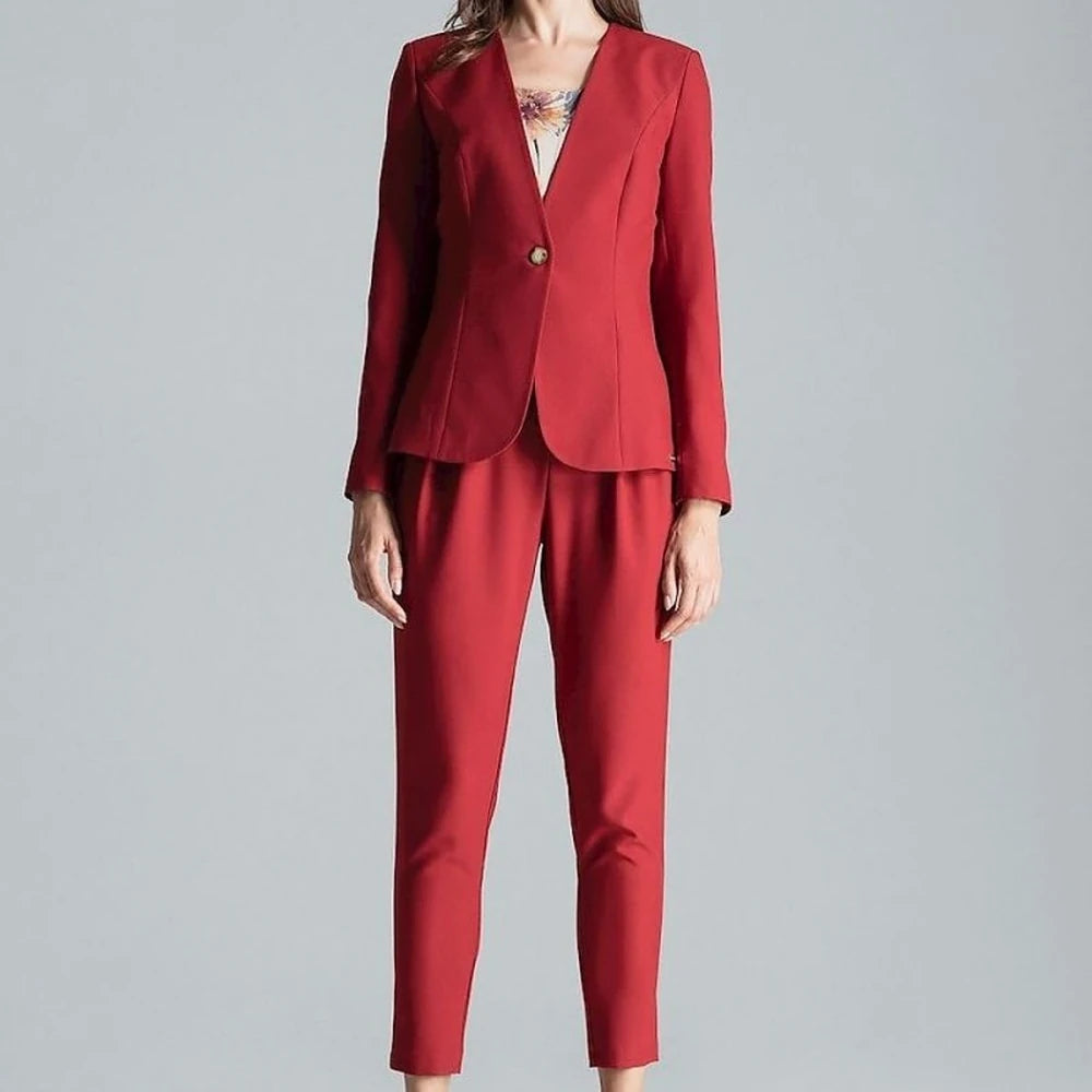 Patterned One-Button Jacket with No Lapels