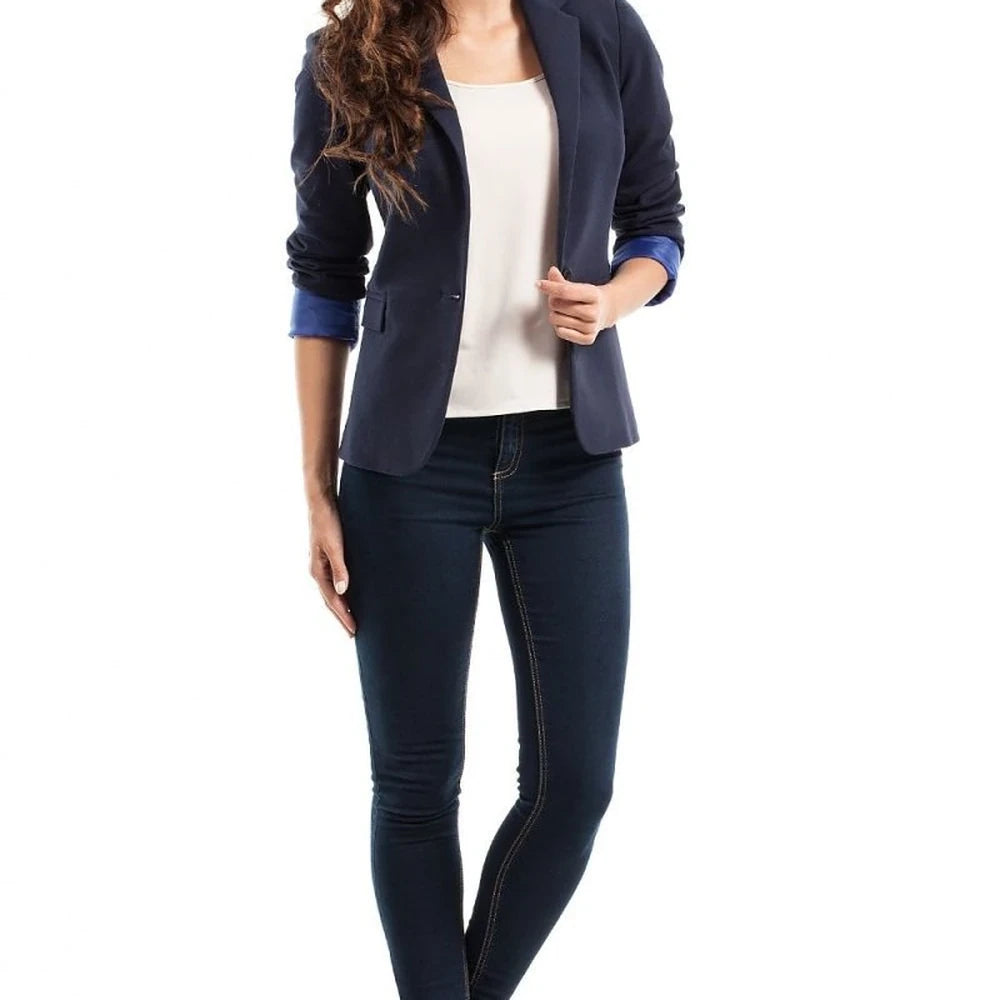 Black Cotton Blend Jacket with Rolled Sleeves