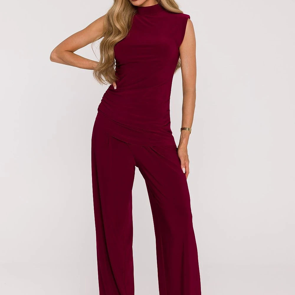Sleeveless Turtleneck Wide Leg Pants Set