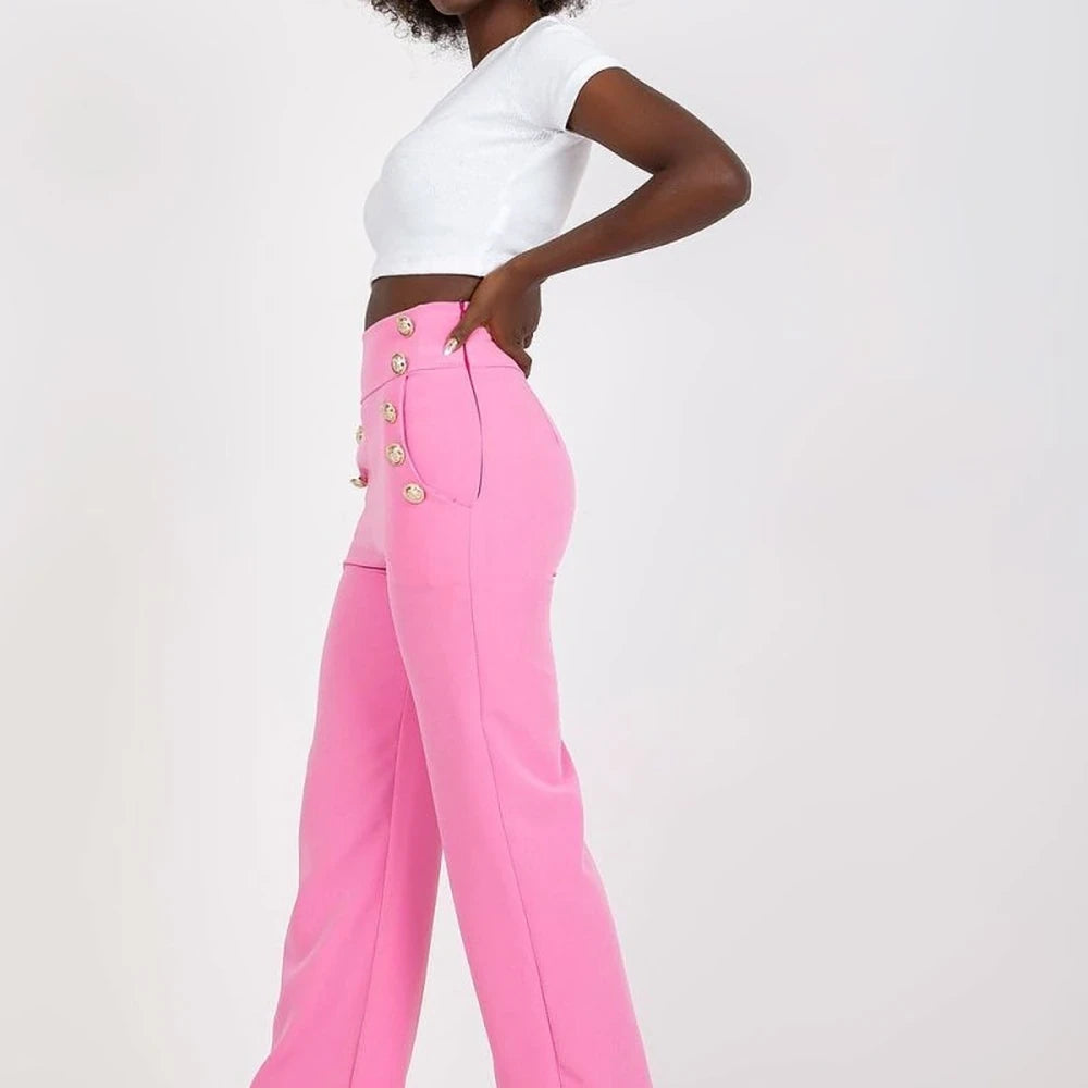 High-Waisted Trousers with Decorative Buttons