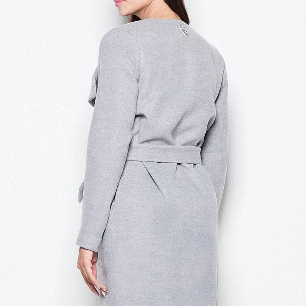 Elegant Spread Collar Tie-Waist Coat