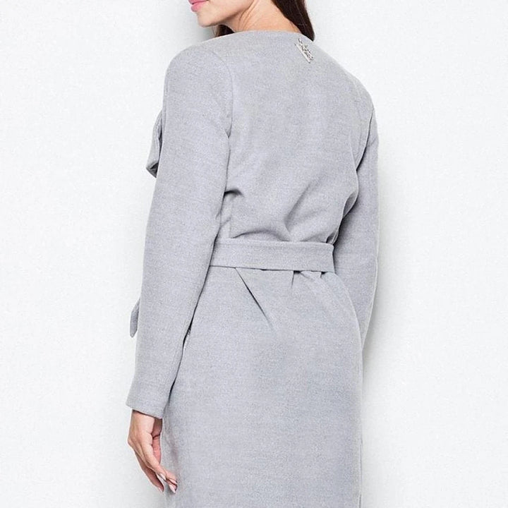 Elegant Spread Collar Tie-Waist Coat
