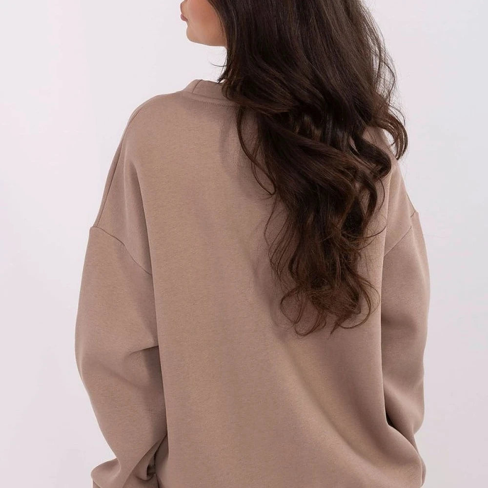 Brown Cotton Spandex Sweatshirt with Embroidery