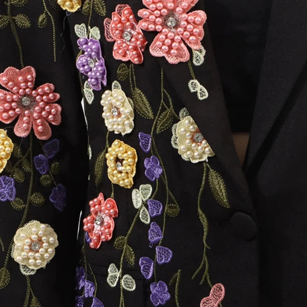 Pearl Detail Blazer with Flower Lapel