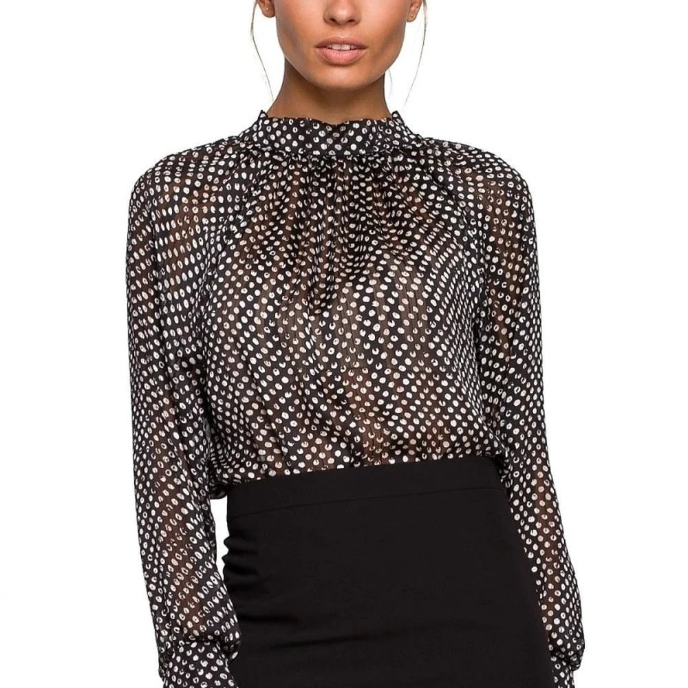 Chiffon Blouse with Striped Dot Print