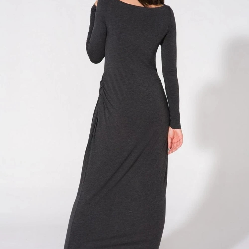 Evening Dress with Drape Neckline and Flowy Knit
