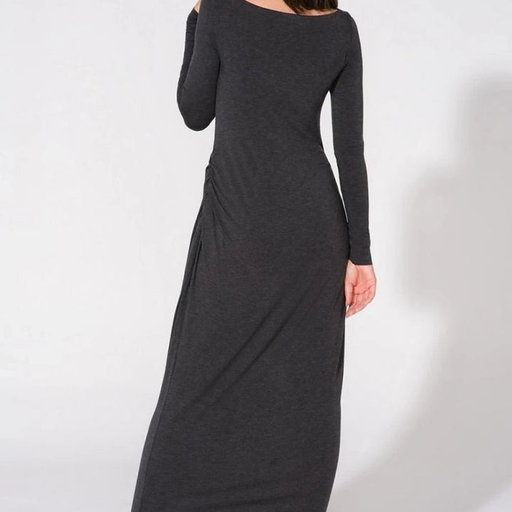 Evening Dress with Drape Neckline and Flowy Knit