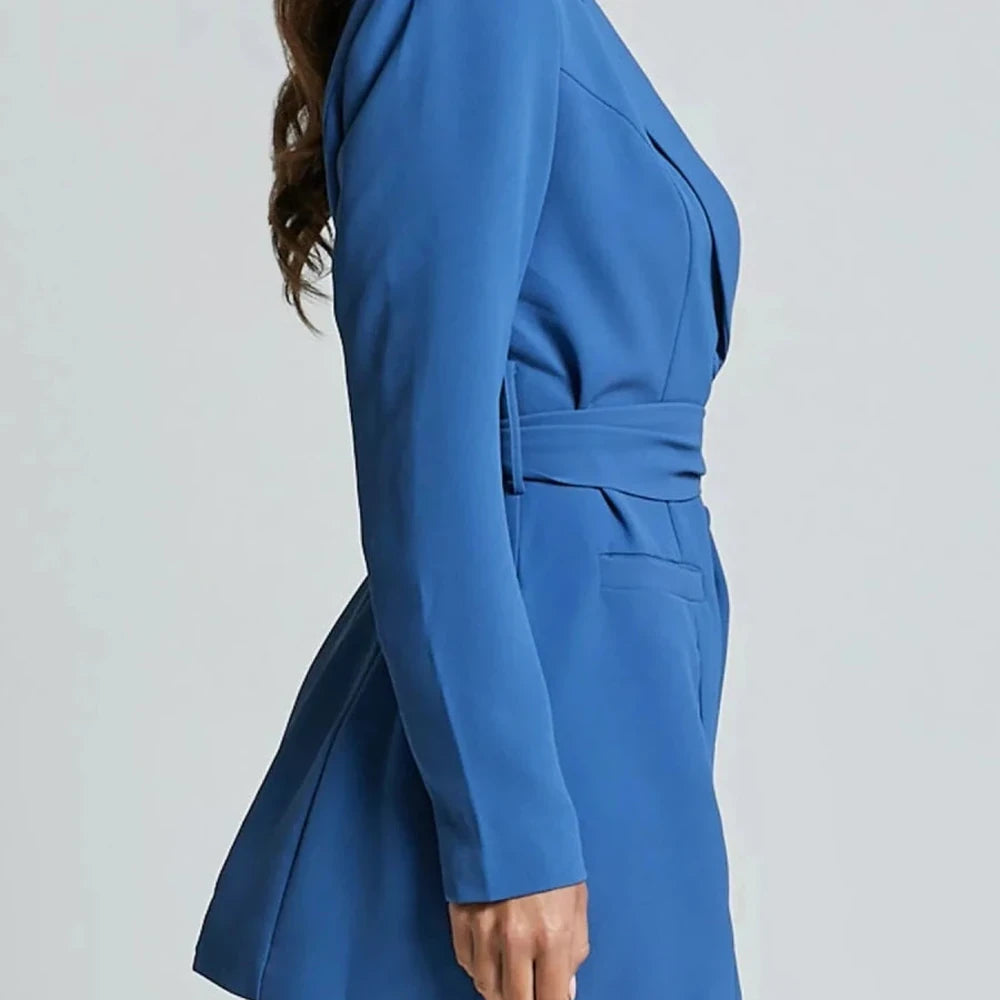 Lapel Collar Tie Waist Blazer