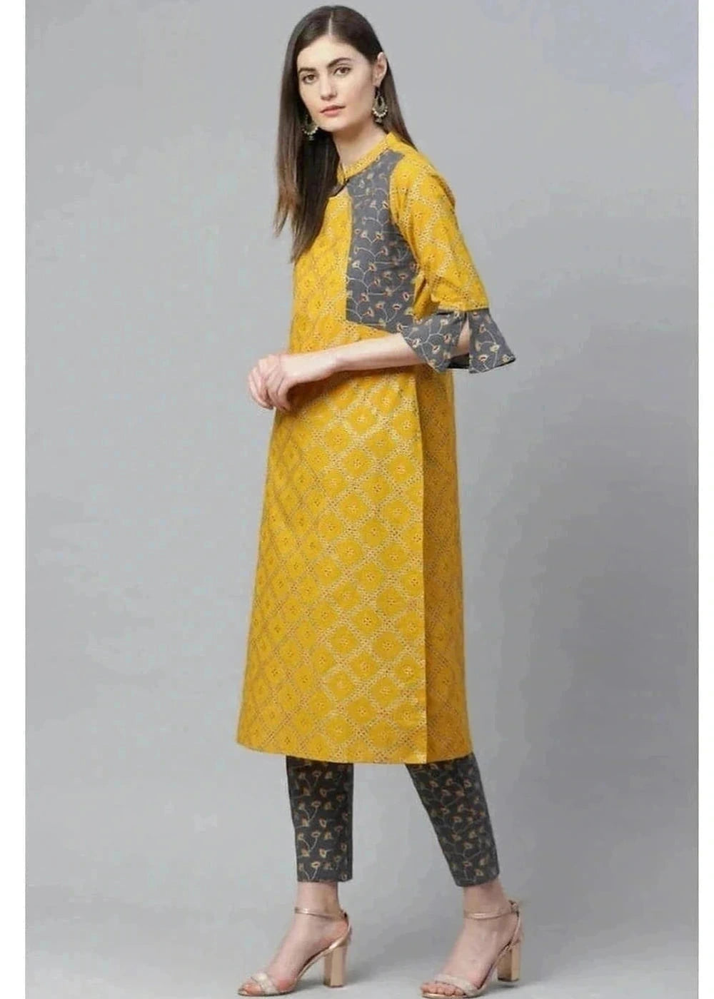 Yellow cotton kurti bell sleeves