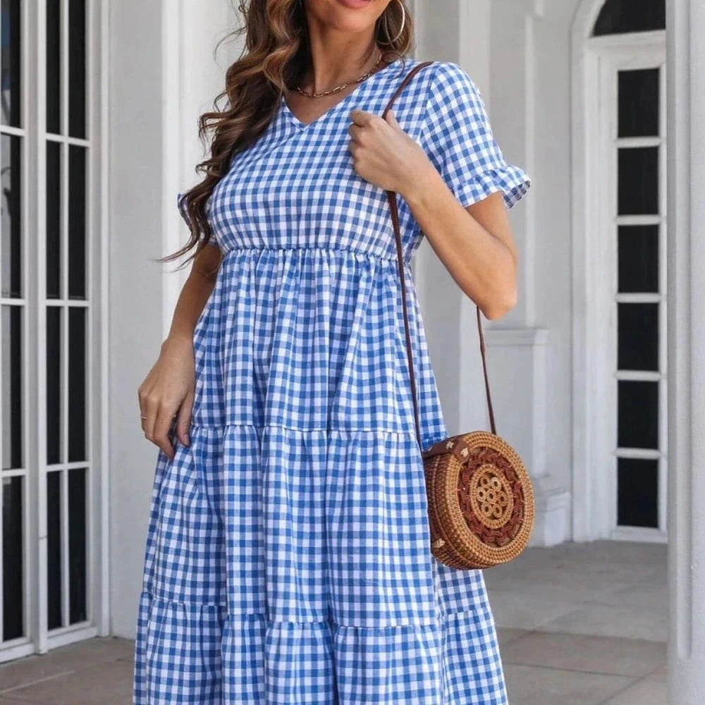 Plaid Cotton Blend Midi Dress