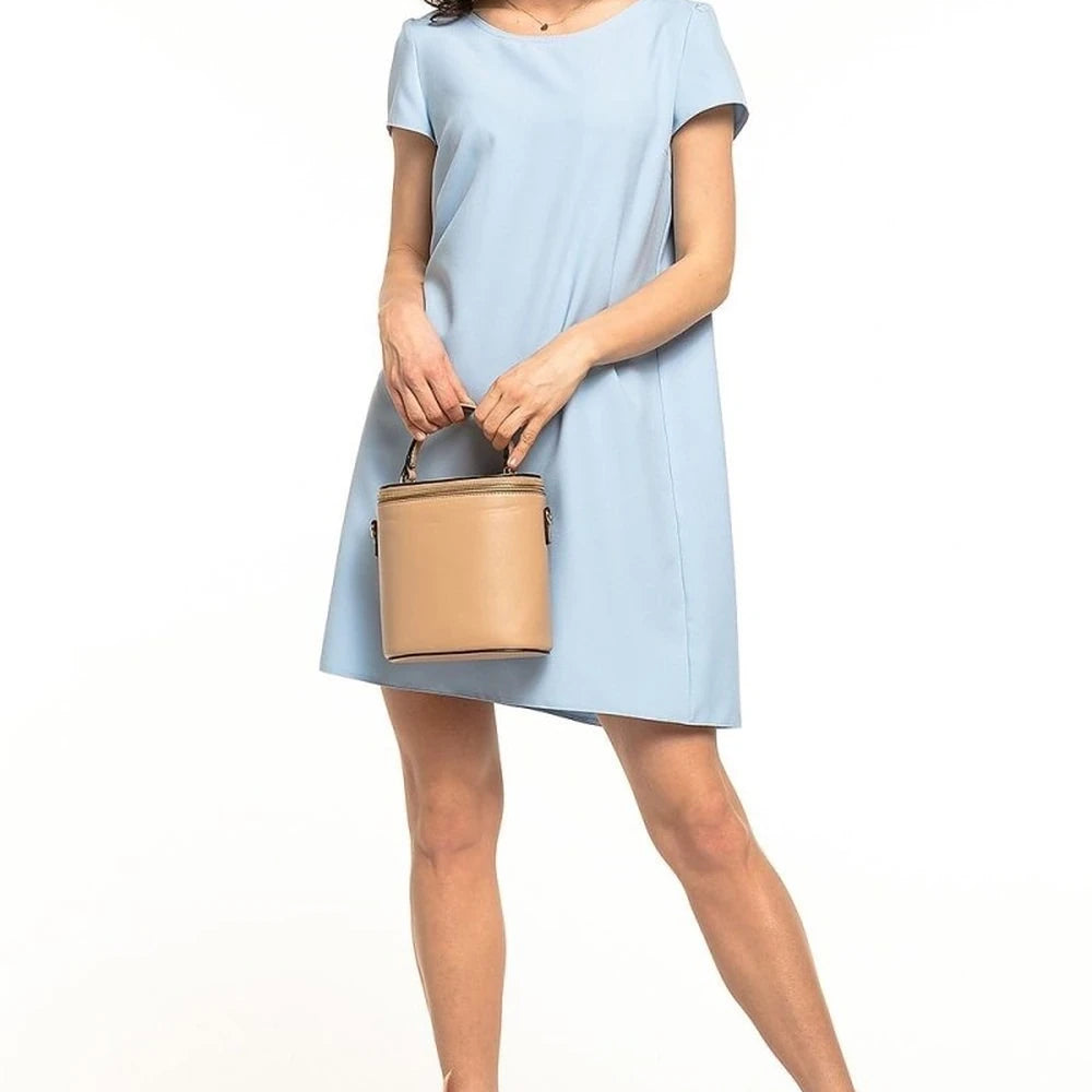 Blue Boat Neck Mini Dress