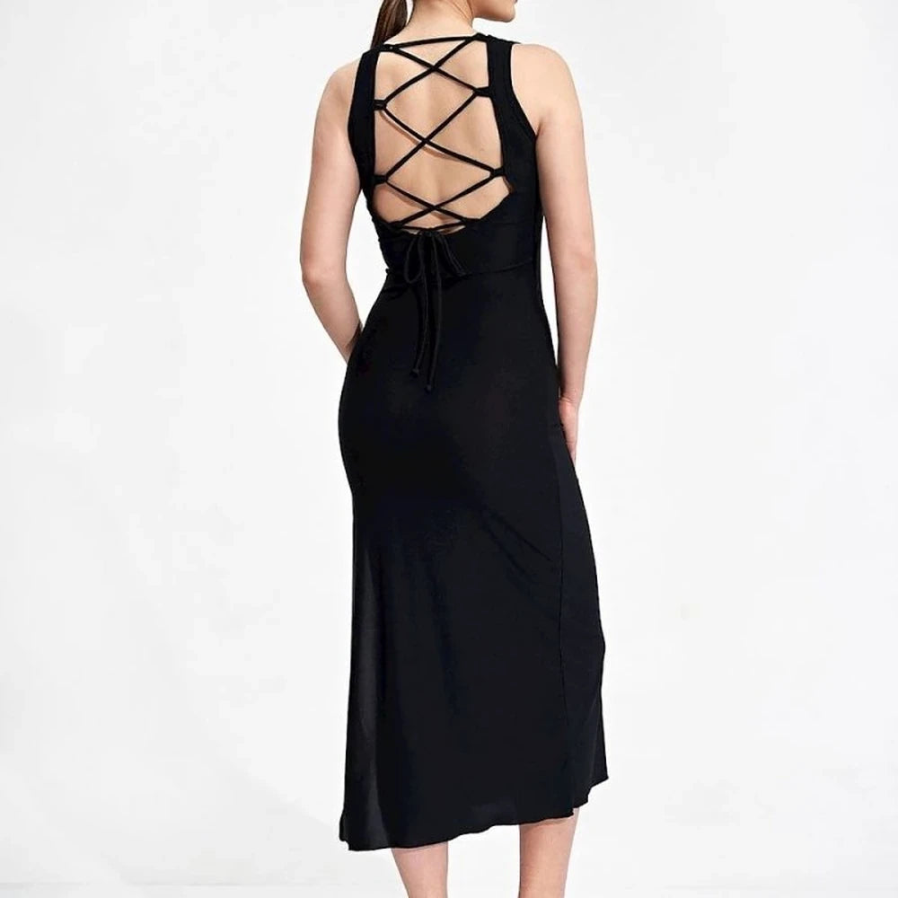 Fitted Midi Dress with Tied Back Neckline